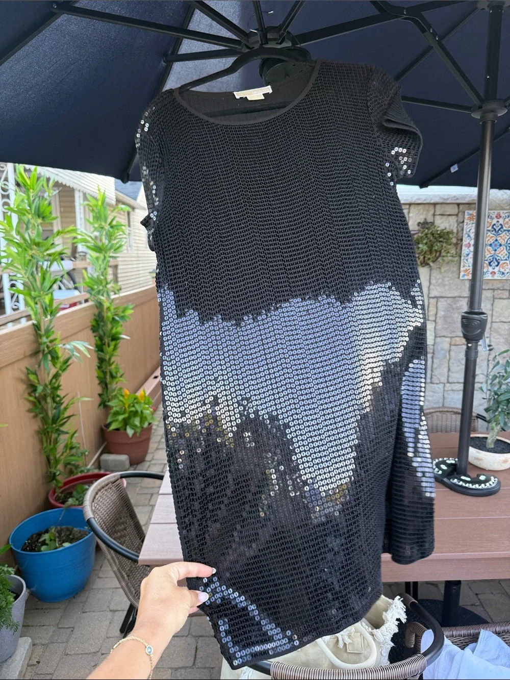 Michael Kors Black Sequin Mesh Top